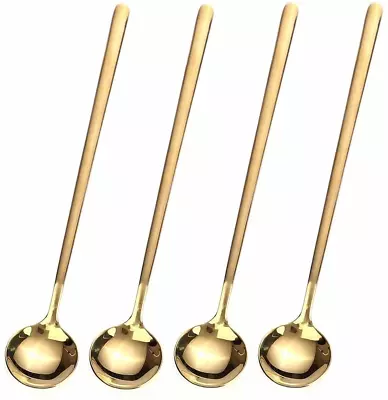 4 PCS 6.7 Inches Coffee Spoons Stirring Spoons Tea Spoons Long Handle Gold Te • $16.77