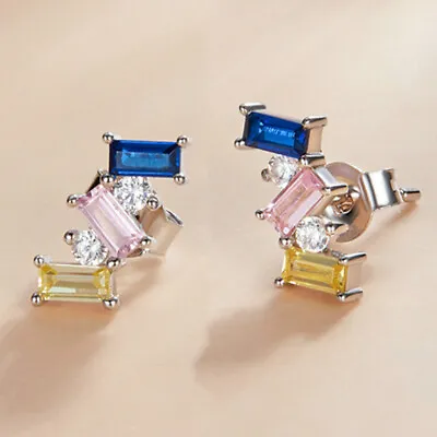 Pretty Cubic Zirconia Stud Earrings Women 925 Silver Anniversary Jewelry • $2.12