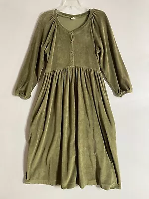 Kate Quinn Dress Women M Green Velvet Maxi Shirt Long Sleeve Classic Minimalist • $34.99