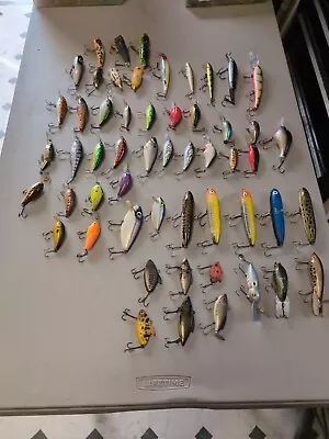 54 Fishing Lure Crank Bait Lot Zara Spook Hula Popper Poe's Heddon Some Vintage • $56.59