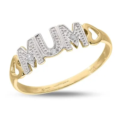 9ct Gold Ring MUM Ring Mothers Day Birthday Any Occasion Hearts Shoulders • £87.99