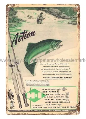 1948 Horrocks Ibbotson Fishing Tackle Metal Tin Sign Retro Home Decor • $18.93