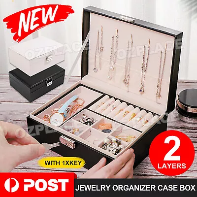 $17.85 • Buy Jewelry Organizer Case Box Holder Storage Earring Ring Jewellery Display Leather