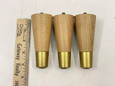 3Vintage Mid Century Modern 4.25  Hickory Wood Brass Caps Tapered Furniture Legs • $45