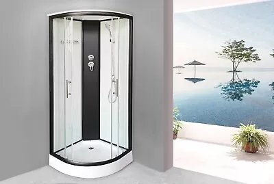 800x800 Quadrant White Modern Black Profile Shower Cabin Room Cubicle Enclosure • £549