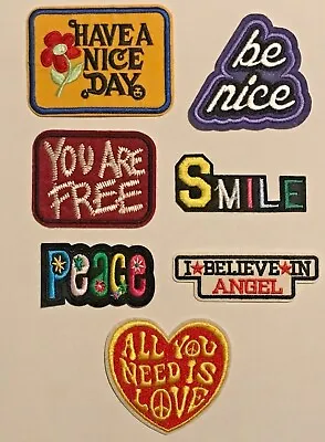 Embroidered Iron On Patches Slogans Words Be Nice Smile Peace Badges #61 • £1.99
