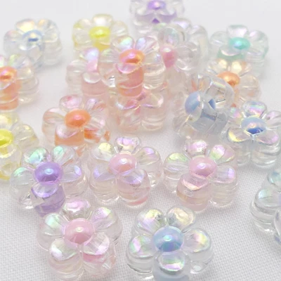 £3.20 • Buy 20 Clear Flower Acrylic Beads With Random Mixed Coloured Centres, Daisy Beads