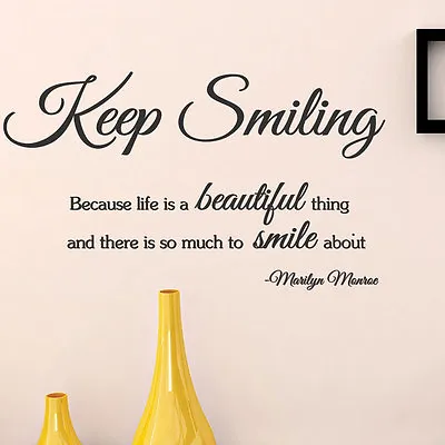 MARILYN MONROE Keep Smiling Art Quote Wall Stickers Words Phrases Wall Decals • £35.99