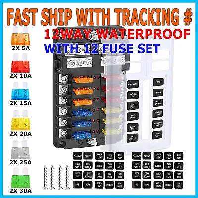 12-Way Blade Fuse Box Block Holder LED Indicator 12V 32V Car Marine Waterproof • $13.49