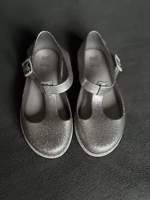 Mini Melissa Shoes Girls Uk Size 12 ( Euro 30 ) Silver Glittery Adjustable • £10