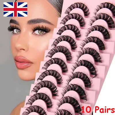 Russian Style Strip Lashes D Curl Mink False Eyelashes Full Curled 10 Pairs UK • £2.99