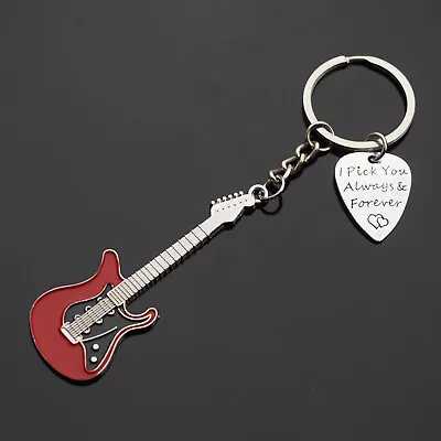 Red Guitar & Pick Keychain I Pick You Always & Forever Hearts Love Music Gift • $6.99