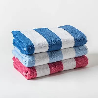 Soft Stripe Cotton Pool Towels Beach Towel Luxury Large Bath Sheet Quick Dry Spa • £18.95
