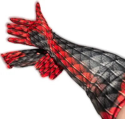 Adult DEMON LONG GLOVES Red Black Arm Sleeve Warmers Devil Costume Monster Pair  • $15.89