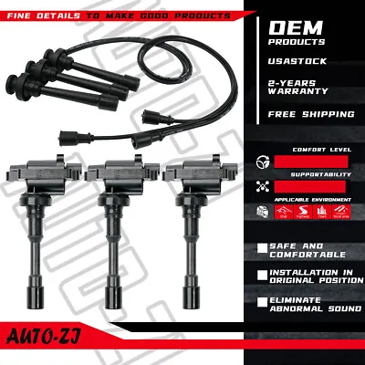 3X Ignition Coils + Spark Plug Wire Set For Mitsubishi Montero Galant 3.8L UF525 • $56.10