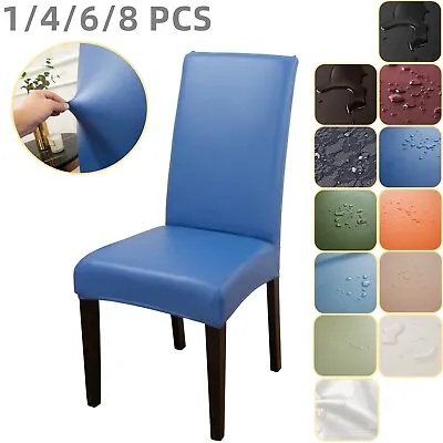 $16.99 • Buy Stretch Dining Chair Covers Slipcover PU Leather Waterproof 1/4/6/8PCS Removable