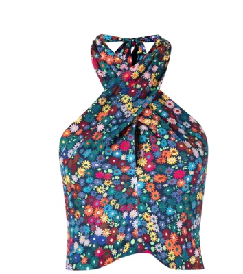 $105 • Buy Staud Women's Smocked Kai Rainbow Flower Market Cropped Length Halter Top Multi