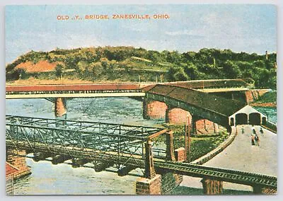 Old~Y~Covered Timber Bridge~Zanesville OH~Muskingum & Licking Rivers~Continental • $3