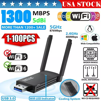 USB 3.0 Wireless WIFI Adapter 1300Mbps Long Range Dongle Dual Band Network Lot • $811.49