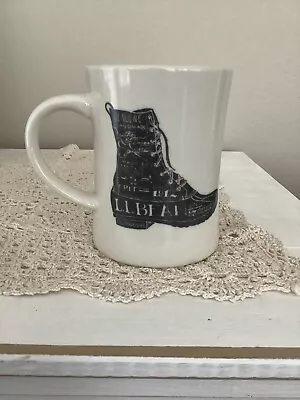 LL Bean Duck Stamped Boot Diner Coffee Mug Tall White Gray 12oz NWOT • $24.99