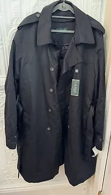 Lauren Ralph Lauren Trench Coat Raincoat Mens 50L Black Belted Vented Zip Liner • $85