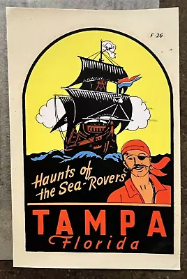 Original Vintage TAMPA Florida TRAVEL Water DECAL Haunts Sea Rovers Pirate Ship • $22.49