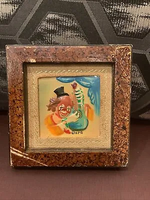 Vintage  Miniature Framed Original Oil Painting Clown W/ Guitar 1974 Signed • $19.99