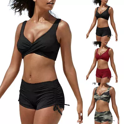 $26.40 • Buy 2pcs Woman Tankini Set Swim Shorts Swimsuit  Bikini Beach Swimwear Padded Sporty
