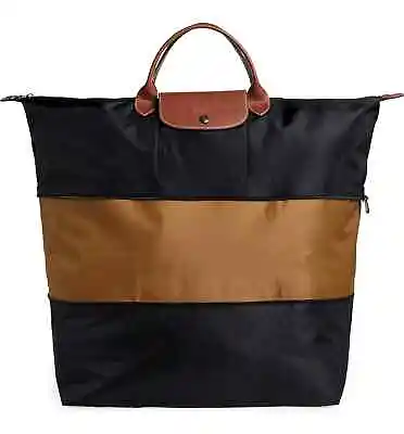 Longchamp Expandable Le Pliage Nylon Large Travel Bag Tote Bag ~NIP~ BLACK Beige • $175.50