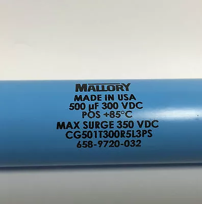 500uF 300V DC Mallory Electrolytic Capacitor CG501T300R5L3PS Surge 350VDC 500mfd • $30.25