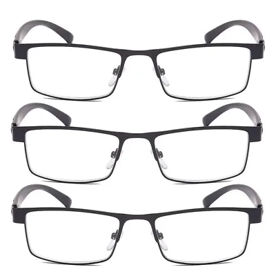 $12.99 • Buy 3 Pack Men Classic Style Square Metal Frame Reading Glasses Spring Hinge Readers