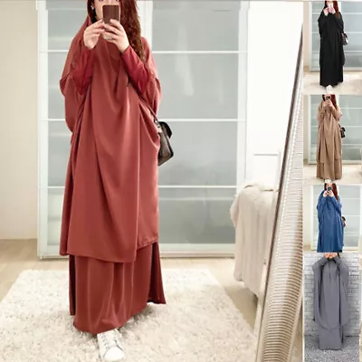 2pcs Islamic Khimar Jilbab Set Muslim Women Hijab Abaya Prayer Dress Kaftan Gown • £19.06