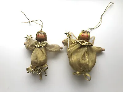 Vintage Wood Gold Christmas Tree Fairy Angel Decorations Hanging • £4.89