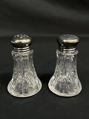 Vintage Glass Salt And Pepper Shakers With Silver Tone Metal Lids • $8