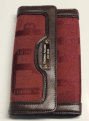 Etienne Aigner Small Burgundy Maroon Logo Wallet W/Brown Faux Leather Trim • $15