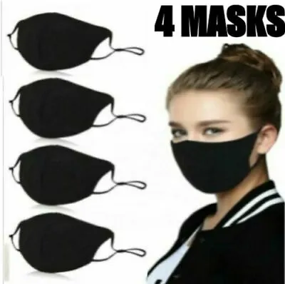 4 Pack Black Washable Reusable Cotton Cloth Face Mask Three Layer USA Shipper • $8.99