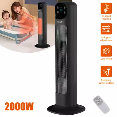 Portable Ceramic Heater Oscillating Tower Fan Space Heater Remote PTC 2000W UK • £19.99