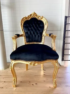 Armchair French Louis Black Velvet Antique Baroque Rococo Style • £230.31