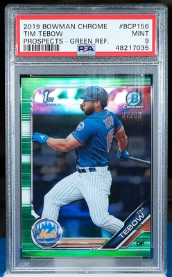 $0.99 • Buy 48217035 TIM TEBOW 2019 Bowman Chrome BCP156 Green Refractor RC /99 PSA 9 MINT