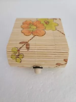 Vtg Decorative Small Bamboo Jewelry/trinket Box Floral Design  • $12