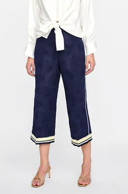 NWT Zara Blue Jacquard High Waist Pants Culottes 3076/766 • $22