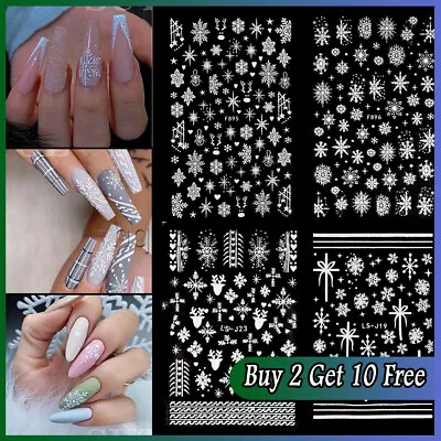 Nail Art Stickers Decals Christmas Snowflakes Lace Presents Stars - Buy 2 Get 12 • £0.99