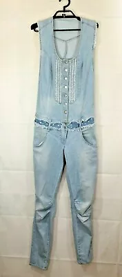 MET In Jeans Rhinestone Jumpsuit Denim Distressed Made In Italy Womens Size S • $76.49