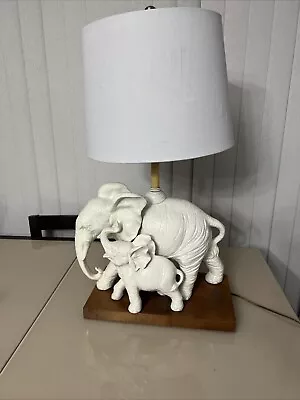 Antique Vintage FRENCH White Pottery Elephant Table Lamp W/Custom Shade READ • $245