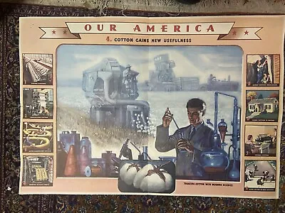 Original Vintage Poster Our America Cotton Gains New 1943 Coca-Cola School Chart • $40