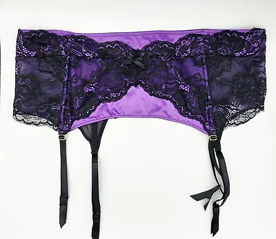 Ann Summers Adorn Waspie Suspender Belt Purple/Black XL 20-22 New Tag BOX 2 • £9.75