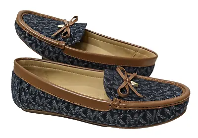 Michael Kors Women's Juliette Moccasin MK Monogram Loafer Flats Dark Denim 7.5M • $49.95