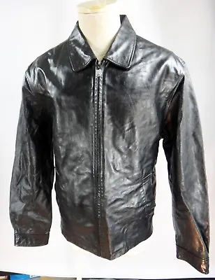 SHINY Black LARGE Leather Biker Jacket Matrix Jet Gothic Wilson Expert Bomber • $165