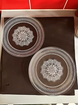 Vintage Chance Glass Plates X2 Lace Design Round 25cm Approx • £8