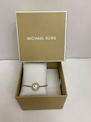 MICHAEL KORS Rose Gold Pave MK Logo Charm Slider Bracelet MKJX7321791 New $85 • $65